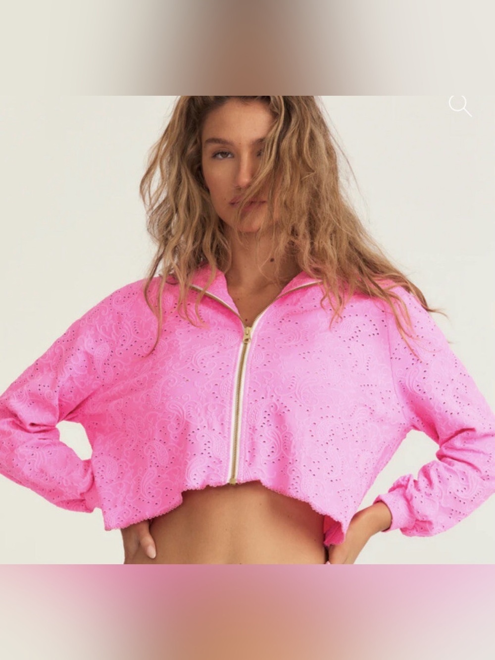 LoveShackFancy x Hurley Eyelet Paisley Zip-Up Hoodie Cotton Candy" pink Large